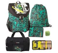 Familando - Easy Schulranzen Set 5-teilig - Lego Ninjago Spinjitzu - Ergonomisch, stabil & mit gepolstertem Rücken - 790g leicht mit 21L Volumen - mit Reflektoren - Ab 1. Klasse