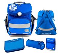 Familando Fußball Schulranzen Set für Jungen 1. Klasse · School Mood Timeless Air+ Fußball-Verein Sonder-Edition · Schultasche im Set mit Federmappe, Turnbeutel und Patch (Schalke04 6-teilig)