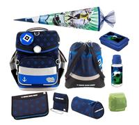 Familando Fußball Schulranzen Set für Jungen 1. Klasse · School Mood Timeless Air+ Fußball-Verein Sonder-Edition · Schultasche im Set mit Federmappe, Turnbeutel und Patch (HSV 10-teilig)