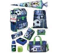 Familando Jungen Schulranzen 1. Klasse · Scooli Campus Fit Schultasche · ergonomisch & leicht · Schulranzen Set für Jungs und Mädchen (10-teiliges Set mit Schultüte, Fußball Blau)