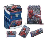 Familando Jungen Schulranzen 1. Klasse · Scooli Campus Fit Schultasche · ergonomisch & leicht · Schulranzen Set für Jungs und Mädchen (5-teiliges Set mit Federmappe, Spiderman Blau)