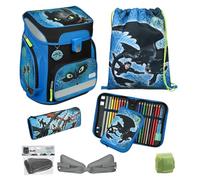 Familando Jungen Schulranzen 1. Klasse · Scooli Easy Fit Schultasche · ergonomisch & leicht · Schulranzenset für Jungs und Mädchen (6-teiliges Set, Dragons Drachen Blau)