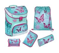 Familando Mädchen Schulranzen 1. Klasse · Scooli Campus Fit Schultasche (5-teiliges Set mit Federmappe, Butterfly Schmetterlinge Türkis)