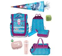 Familando - McNeill Ergo Complete Schulranzen Set - 10-teilig - Finny Delfin - Ergonomisch & 3-Fach verstellbar - 1150g leicht mit 20L Volumen & Reflektoren - Für Grundschule ab 1. Klasse
