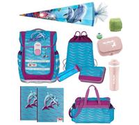 Familando - McNeill ERGO COMPLETE Schulranzen Set - 12-teilig - FINNY Delfin - Ergonomisch & 3-fach verstellbar - 1150g leicht mit 20L Volumen & Reflektoren - Für Grundschule ab 1. Klasse