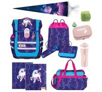 Familando - McNeill Ergo Complete Schulranzen Set - 12-teilig - Lilly Einhorn/Unicorn - Ergonomisch & 3-Fach verstellbar - 1150g leicht mit 20L Volumen & Reflektoren - Für Grundschule ab 1. Klasse