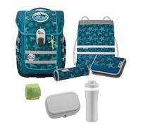 Familando - McNeill Ergo Complete Schulranzen Set - 8-teilig mit Lunch-Set - Orca Wal - Ergonomisch & 3-Fach verstellbar - 1150g leicht mit 20L Volumen & Reflektoren - aus recyceltem Ocean Plastic