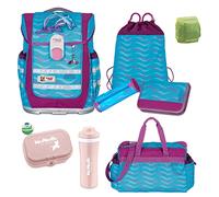 Familando - McNeill ERGO COMPLETE Schulranzen Set - 9-teilig - FINNY Delfin - Ergonomisch & 3-fach verstellbar - 1150g leicht mit 20L Volumen & Reflektoren - Für Grundschule ab 1. Klasse