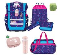 Familando - McNeill Ergo Complete Schulranzen Set - 9-teilig - Lilly Einhorn/Unicorn - Ergonomisch & 3-Fach verstellbar - 1150g leicht mit 20L Volumen & Reflektoren - Für Grundschule ab 1. Klasse