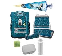 Familando - McNeill Ergo Complete Schulranzen Set - 9-teilig mit Schultüte - Orca Wal - Ergonomisch & 3-Fach verstellbar - 1150g leicht mit 20L Volumen & Reflektoren - aus recyceltem Ocean Plastic