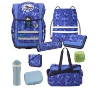 Familando McNeill Schulranzen 1. Klasse · ergonomischer Tornister · Schultasche für Jungen und Mädchen im Set (9-teiliges Set, Puzzle; Blau)