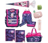 Familando McNeill Schulranzen Mädchen 1. Klasse 12-TLG. Set Ergo Complete Herz-Motiv mit Sporttasche Minnie Maus Schultüte 85cm und Regenschutz | Komplett-Set für die Einschulung