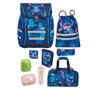 Familando - McNeill Teneris Schulranzen Set - 9-teilig mit Lunch-Set - Stitch - Ergonomisch & Verstellbarer Brustgurt - 980g leicht mit 18L Volumen & Reflektoren - Für Grundschule ab 1. Klasse