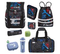 Familando - McNeill Teneris Schulranzen Set - 9-teilig mit Sporttasche - Star Wars Darth Vader - Ergonomisch & Verstellbarer Brustgurt - 980g leicht mit 18L Volumen & Reflektoren - ab 1. Klasse