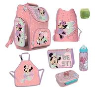 Familando Minnie Maus Schulranzen-Set 7-TLG. Federmappe Mal- / Bastelschürze und Regenschutz rosa Minni Mouse