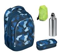 Familando - neoxx Schulranzen Set 4-teilig mit Federmappe - Camo Nation Blau - Ergonomisch, stabil & mit gepolstertem Rücken - 600g leicht - 27L Volumen - Mit Reflektoren - Für die 5. bis 12. Klasse