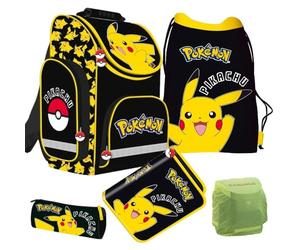 Familando Pokémon Schulranzen 1. Klasse · ergonomischer Tornister für Jungen und Mädchen · Pokemon Schultasche mit Pikachu Motiv im Set (5-teilig mit Federmappe)