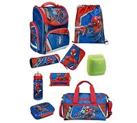 Familando Schulranzen 1. Klasse · ergonomischer Tornister · Schultasche für Jungen und Mädchen (9-teiliges Set mit Sporttasche, Marvel Spiderman)