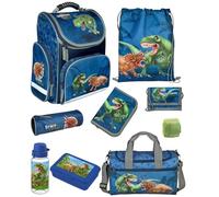 Familando Schulranzen 1. Klasse · ergonomischer Tornister · Schultasche für Jungen und Mädchen (9-teiliges Set mit Sporttasche, Dinosaurier Dino-Welt)