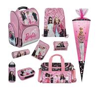 Familando Schulranzen 1. Klasse · ergonomischer Tornister · Schultasche für Jungen und Mädchen (Komplett Set mit Schultüte, Barbie)