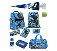 Familando Schulranzen 1. Klasse · ergonomischer Tornister · Schultasche für Jungen und Mädchen (Komplett Set mit Schultüte, Dragons - Drachenzähmen Drache)