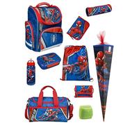 Familando Schulranzen 1. Klasse · ergonomischer Tornister · Schultasche für Jungen und Mädchen (Komplett Set mit Schultüte, Marvel Spiderman)