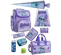 Familando - Schulranzen Set - 10-teilig mit Schultüte - Disneys Lilo und Stitch - Ergonomisch, stabil & mit gepolstertem Rücken - 930g leicht - 15L Volumen - Mit Reflektoren - ab 1. Klasse
