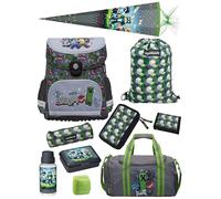 Familando - Schulranzen Set 10-teilig mit Schultüte - Minecraft - Ergonomisch, stabil & mit gepolstertem Rücken - 1250g leicht - 18L Volumen - Mit Reflektoren - Für Grundschule ab 1. Klasse