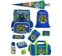 Familando - Schulranzen Set 10-teilig mit Schultüte - Minecraft - Ergonomisch, stabil & mit gepolstertem Rücken - 1250g leicht - 18L Volumen - Mit Reflektoren - Für Grundschule ab 1. Klasse