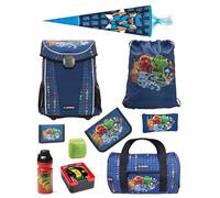 Familando - Schulranzen Set 10-teilig mit Schultüte - Ninjago Blau - Ergonomisch, stabil & mit gepolstertem Rücken - 870g leicht mit 29L Volumen - wasserabweisend und mit Reflektoren - Ab 1. Klasse