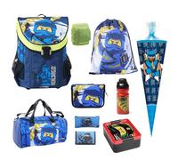 Familando - Schulranzen Set 10-teilig mit Schultüte - Ninjago Blau - Ergonomisch, stabil & mit gepolstertem Rücken - 790g leicht mit 16L Volumen - wasserabweisend und mit Reflektoren - Ab 1. Klasse