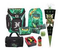 Familando - Schulranzen Set 10-teilig mit Schultüte - Ninjago Grün - Ergonomisch, stabil & mit gepolstertem Rücken - 1250g leicht mit 16L Volumen - wasserabweisend und mit Reflektoren - Ab 1. Klasse