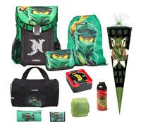 Familando - Schulranzen Set 10-teilig mit Schultüte - Ninjago Grün - Ergonomisch, stabil & mit gepolstertem Rücken - 790g leicht mit 16L Volumen - wasserabweisend und mit Reflektoren - Ab 1. Klasse