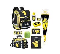Familando - Schulranzen Set 10-teilig mit Schultüte - Pokémon mit Pikachu Motiv - Ergonomisch, stabil & mit gepolstertem Rücken - 990g leicht, 16L Volumen - Mit Reflektoren - ab 1. Klasse