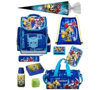 Familando - Schulranzen Set - 10-teilig mit Schultüte - Transformers - Ergonomisch, stabil & mit gepolstertem Rücken - 930g leicht - 15L Volumen - Mit Reflektoren - Für Grundschule ab 1. Klasse