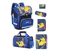 Familando - Schulranzen Set 6-teilig mit Sporttasche - Pokémon mit Pikachu Motiv - Ergonomisch, stabil & mit gepolstertem Rücken - 990g leicht, 16L Volumen - Mit Reflektoren - ab 1. Klasse