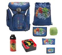 Familando - Schulranzen Set 8-teilig mit Lunch-Set - Ninjago Blau - Ergonomisch, stabil & mit gepolstertem Rücken - 1250g leicht mit 16L Volumen - wasserabweisend und mit Reflektoren - Ab 1. Klasse