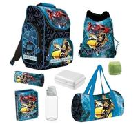 Familando - Schulranzen Set 8-teilig mit Sporttasche - Transformers - Ergonomisch, stabil & mit gepolstertem Rücken - 1000g leicht - 15L Volumen - Mit Reflektoren - Für Grundschule ab 1. Klasse