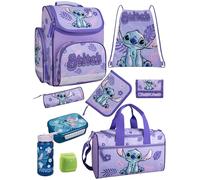 Familando - Schulranzen Set - 9-teilig mit Lunch-Set - Disneys Lilo und Stitch - Ergonomisch, stabil & mit gepolstertem Rücken - 930g leicht - 15L Volumen - Mit Reflektoren - ab 1. Klasse