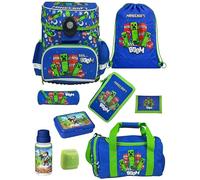 Familando - Schulranzen Set 9-teilig mit Lunch-Set - Minecraft - Ergonomisch, stabil & mit gepolstertem Rücken - 1250g leicht - 18L Volumen - Mit Reflektoren - Für Grundschule ab 1. Klasse