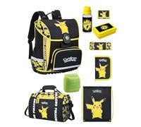 Familando - Schulranzen Set 9-teilig mit Lunch-Set - Pokémon mit Pikachu Motiv - Ergonomisch, stabil & mit gepolstertem Rücken - 990g leicht, 16L Volumen - Mit Reflektoren - ab 1. Klasse