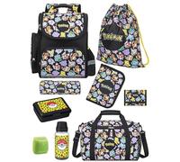 Familando - Schulranzen Set - 9-teilig mit Lunch-Set - Pokémon (Pikachu Motiv) - Ergonomisch, stabil & mit gepolstertem Rücken - 1010g leicht - 18L Volumen - Mit Reflektoren - ab 1. Klasse