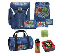 Familando - Schulranzen Set 9-teilig mit Sporttasche - Ninjago Blau - Ergonomisch, stabil & mit gepolstertem Rücken - 1250g leicht mit 16L Volumen - wasserabweisend und mit Reflektoren - Ab 1. Klasse