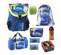 Familando - Schulranzen Set 9-teilig mit Sporttasche - Ninjago Blau - Ergonomisch, stabil & mit gepolstertem Rücken - 790g leicht mit 16L Volumen - wasserabweisend und mit Reflektoren - Ab 1. Klasse