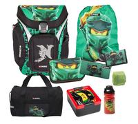 Familando - Schulranzen Set 9-teilig mit Sporttasche - Ninjago Grün - Ergonomisch, stabil & mit gepolstertem Rücken - 1250g leicht mit 16L Volumen - wasserabweisend und mit Reflektoren - Ab 1. Klasse