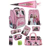Familando - Schulranzen Set CLOU - 10-teilig mit Schultüte - Barbie - Ergonomisch, stabil & mit gepolstertem Rücken - 930g leicht - 15L Volumen - Mit Reflektoren - Für Grundschule ab 1. Klasse