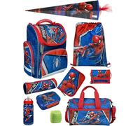 Familando - Schulranzen Set CLOU - 10-teilig mit Schultüte - Marvel Spiderman - Ergonomisch, stabil & mit gepolstertem Rücken - 930g leicht - 15L Volumen - Mit Reflektoren - ab 1. Klasse