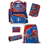 Familando - Schulranzen Set CLOU - 5-teilig mit Federmappe - Marvel Spiderman - Ergonomisch, stabil & mit gepolstertem Rücken - 930g leicht - 15L Volumen - Mit Reflektoren - ab 1. Klasse