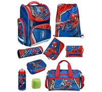 Familando - Schulranzen Set CLOU - 9-teilig mit Sporttasche - Marvel Spiderman - Ergonomisch, stabil & mit gepolstertem Rücken - 930g leicht - 15L Volumen - Mit Reflektoren - ab 1. Klasse
