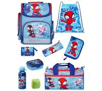 Familando - Schulranzen-Set für Spiderman Fans - Spidey & Friends - 9-teilig mit Lunch-Set - Ergonomisch, stabil & mit gepolstertem Rücken - 930g leicht - 15L Volumen - Für Grundschule ab 1. Klasse